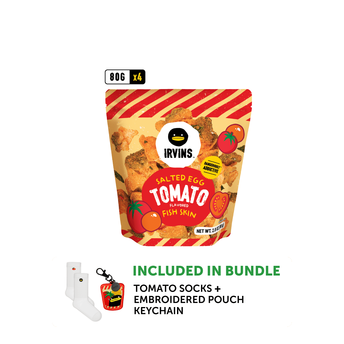 [Pre-order Bundle] IRVINS Salted Egg Tomato Flavored Fish Skin 80g + Tomato Keychain + Socks
