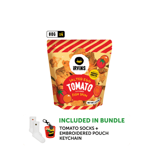 [Pre-order Bundle] IRVINS Salted Egg Tomato Flavored Fish Skin 80g + Tomato Keychain + Socks